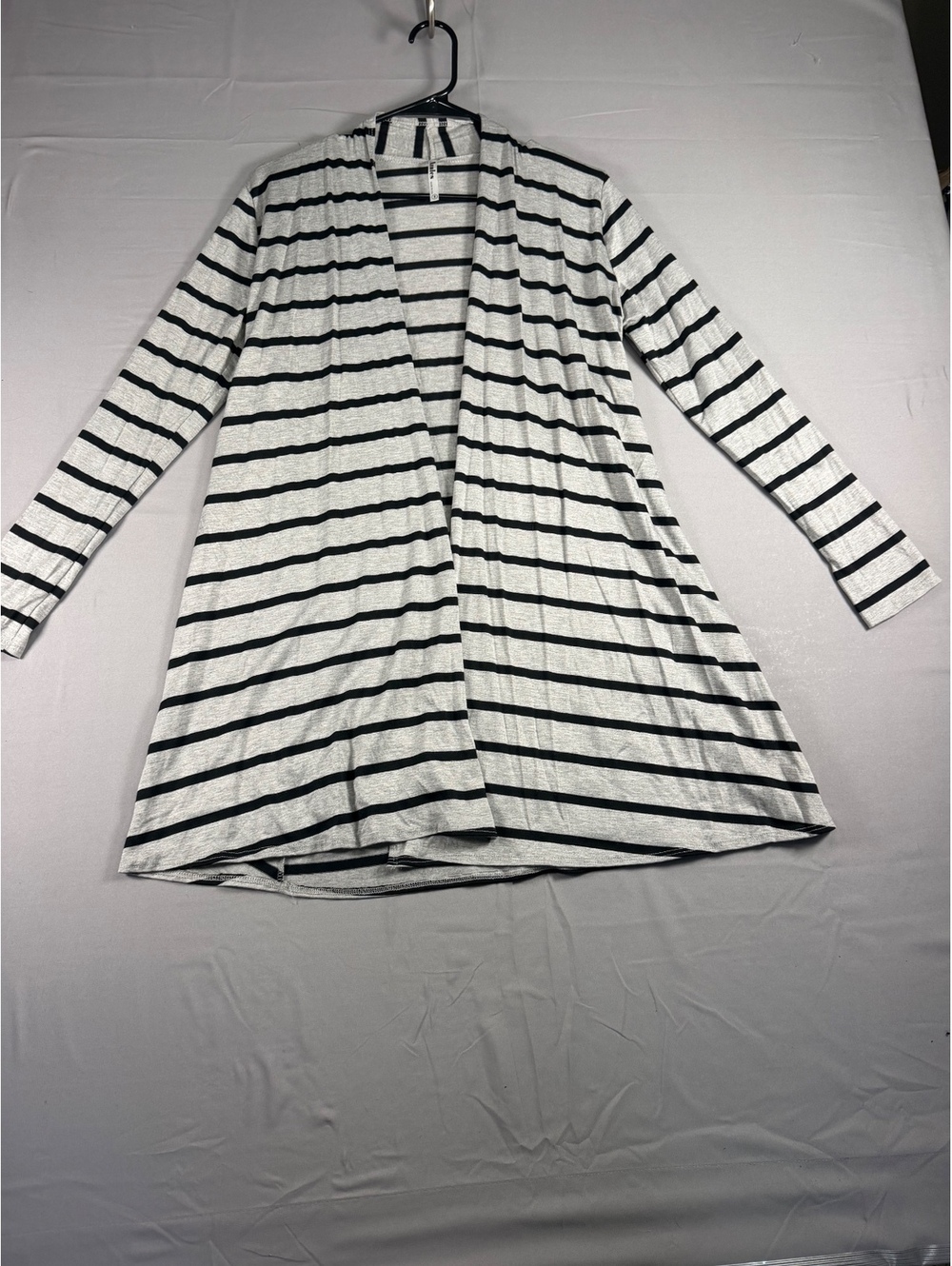 Azules Black and Grey Striped Long Sleeve Open Front Cardigan